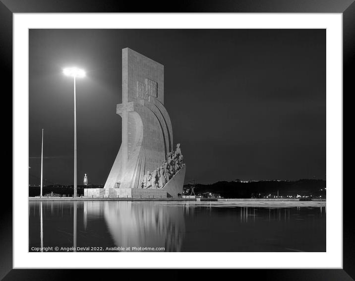 Padrao dos Descobrimentos view at night in Lisbon Framed Mounted Print by Angelo DeVal