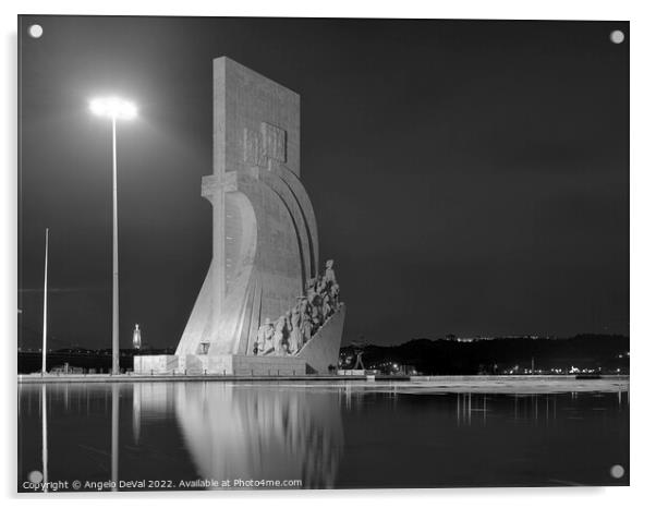Padrao dos Descobrimentos view at night in Lisbon Acrylic by Angelo DeVal