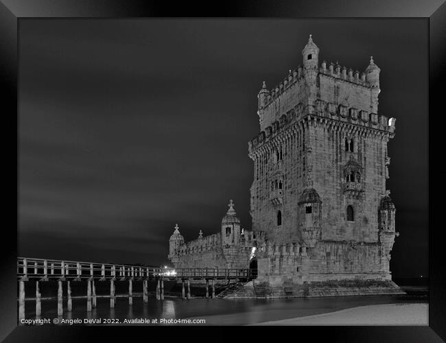 Torre de Belem at night in Lisbon Framed Print by Angelo DeVal