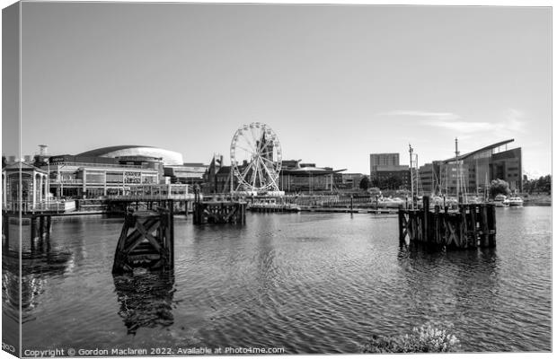 Cardiff Bay, South Wales in Black and White Canvas Print by Gordon Maclaren