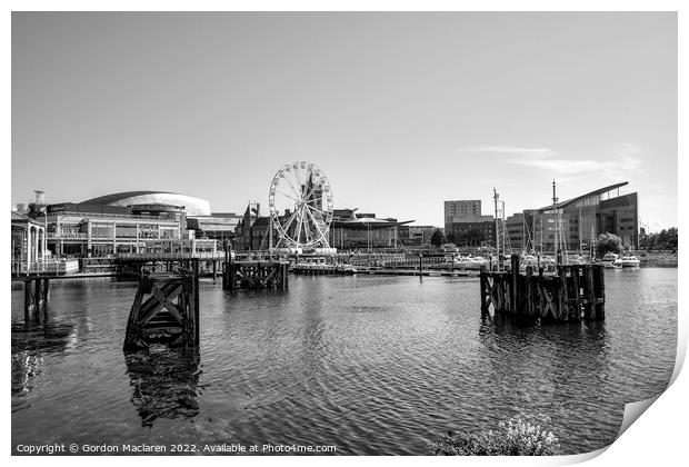 Cardiff Bay, South Wales in Black and White Print by Gordon Maclaren
