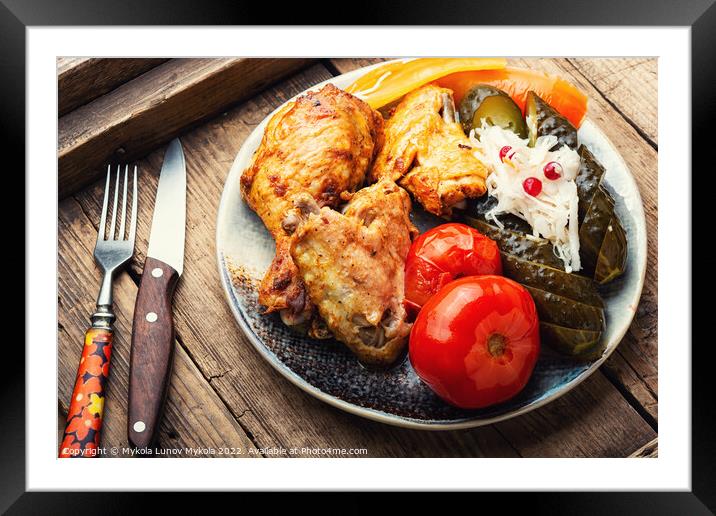 Tasty grilled chicken and pickles. Framed Mounted Print by Mykola Lunov Mykola