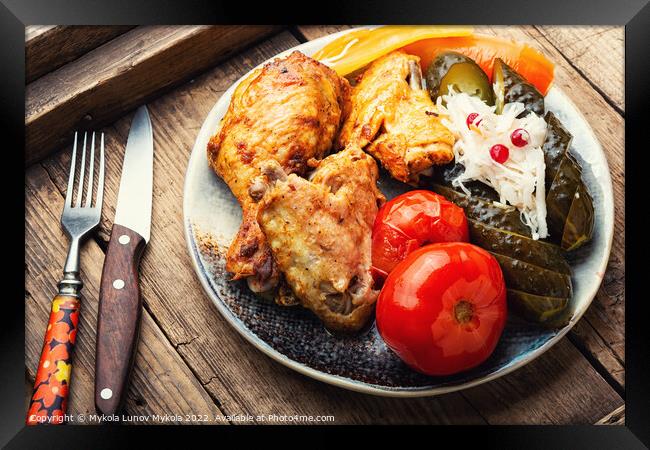 Tasty grilled chicken and pickles. Framed Print by Mykola Lunov Mykola