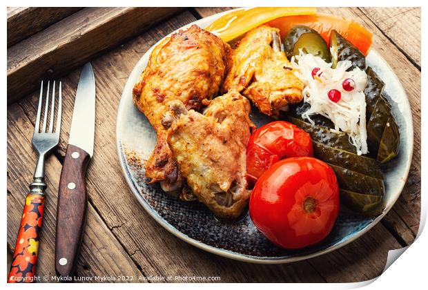 Tasty grilled chicken and pickles. Print by Mykola Lunov Mykola