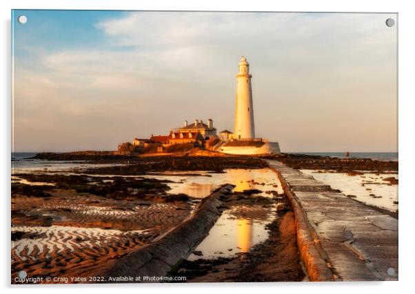St Mary's Lighthouse Low Tide Acrylic by Craig Yates