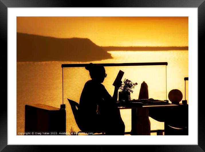 Santorini Sunset Table For One. Framed Mounted Print by Craig Yates