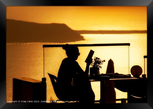 Santorini Sunset Table For One. Framed Print by Craig Yates