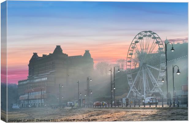 Scarborough Misty Sunset Canvas Print by Alison Chambers
