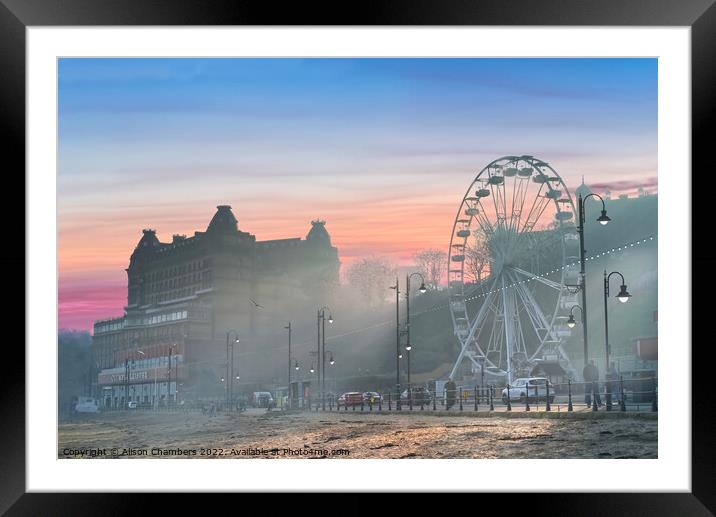 Scarborough Misty Sunset Framed Mounted Print by Alison Chambers