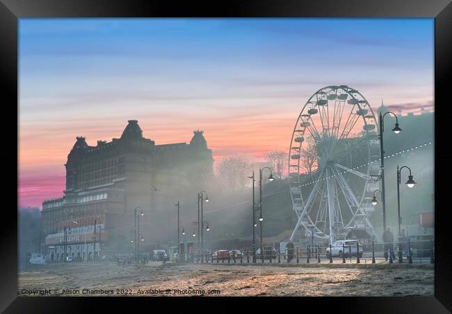 Scarborough Misty Sunset Framed Print by Alison Chambers