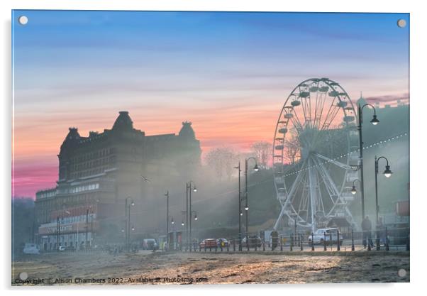 Scarborough Misty Sunset Acrylic by Alison Chambers
