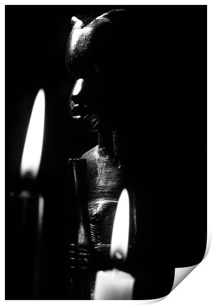 closeup of an african statue in black and white Print by youri Mahieu