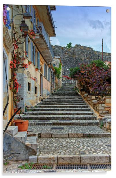 Steps - Corfu Town Greece Acrylic by John Gilham