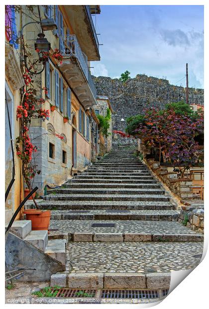 Steps - Corfu Town Greece Print by John Gilham