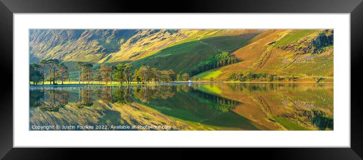 Buttermere reflections panorama, Lake District Framed Mounted Print by Justin Foulkes