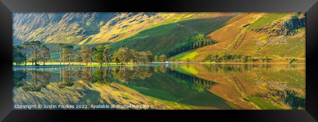 Buttermere reflections panorama, Lake District Framed Print by Justin Foulkes