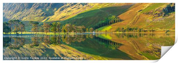 Buttermere reflections panorama, Lake District Print by Justin Foulkes