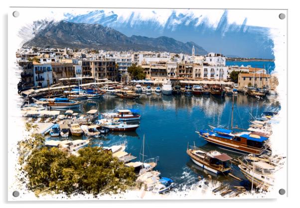 Kyrenia harbour, northern Cyprus. Acrylic by David Birchall