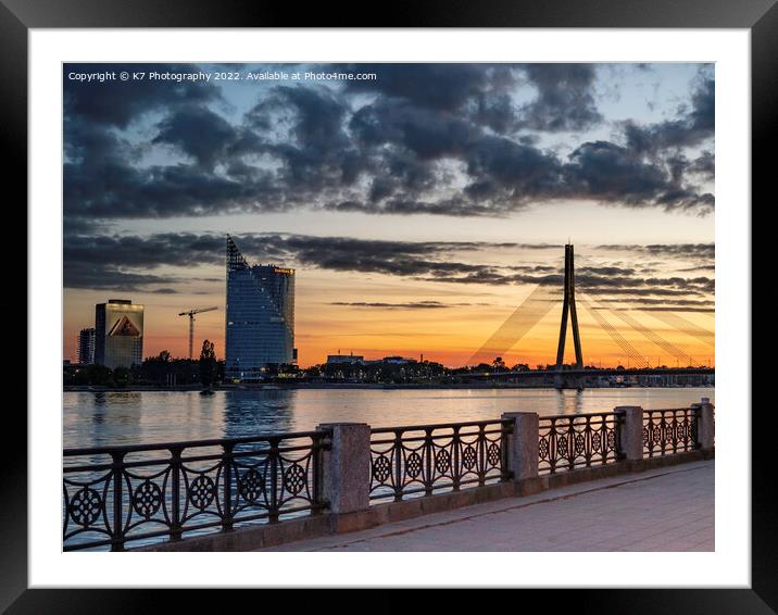 Majestic Riga Sunset Over Daugava River Framed Mounted Print by K7 Photography