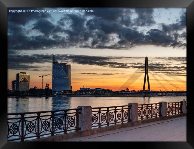 Majestic Riga Sunset Over Daugava River Framed Print by K7 Photography