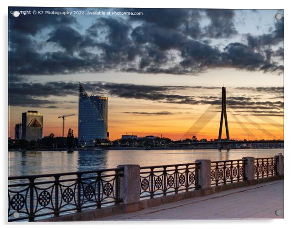 Majestic Riga Sunset Over Daugava River Acrylic by K7 Photography