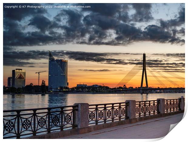 Majestic Riga Sunset Over Daugava River Print by K7 Photography