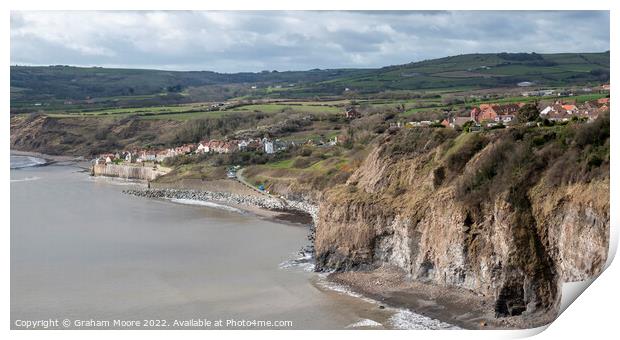 Robin Hoods Bay from the north headland Print by Graham Moore