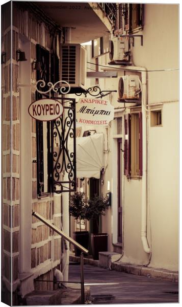 Typical Greek Back Street, Syros Canvas Print by Jo Sowden