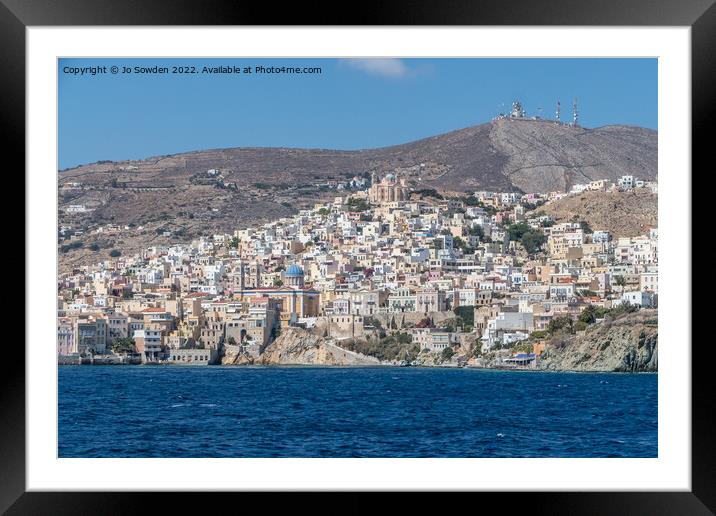 Leaving Syros Framed Mounted Print by Jo Sowden