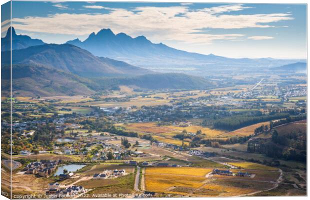 Cape Winelands in autumn, Western Cape, South Africa Canvas Print by Justin Foulkes
