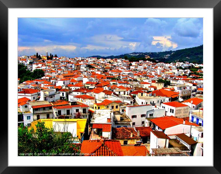 Red and white of Skiathos town, Greece. Framed Mounted Print by john hill