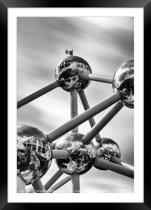 black and white long exposure of the Atomium in downtown Brussel Framed Mounted Print by DiFigiano Photography