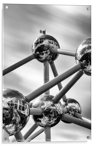 black and white long exposure of the Atomium in downtown Brussel Acrylic by DiFigiano Photography