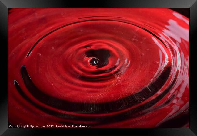 Red background water drops (17B) Framed Print by Philip Lehman