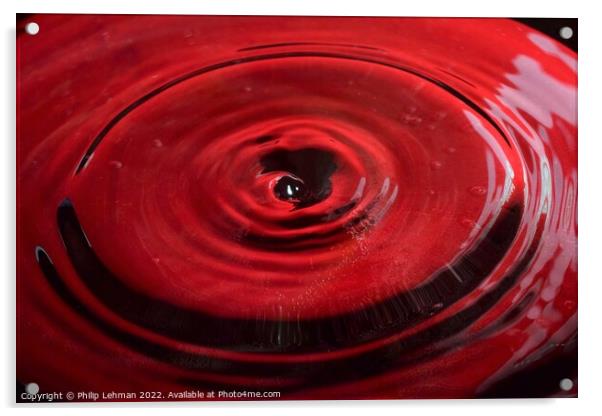 Red background water drops (17B) Acrylic by Philip Lehman
