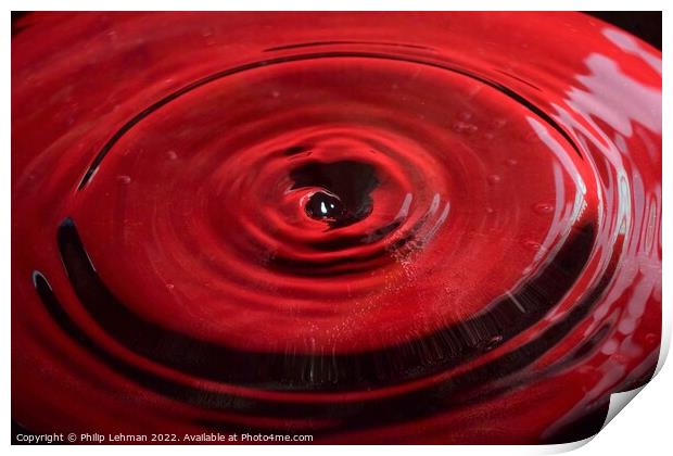 Red background water drops (17B) Print by Philip Lehman