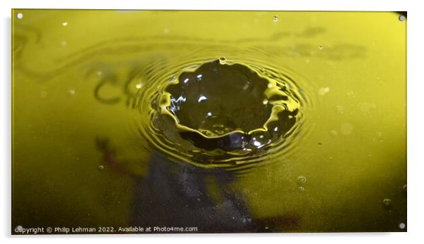 Yellow Background Water Drops (12A) Acrylic by Philip Lehman