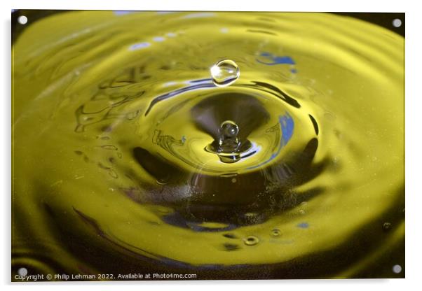 Yellow Background Water Drops (8A) Acrylic by Philip Lehman