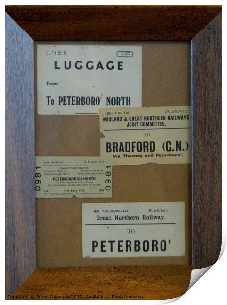 Vintage L.N.E.R and G.N.R train tickets to Peterborough in a frame Print by Peter Wiseman
