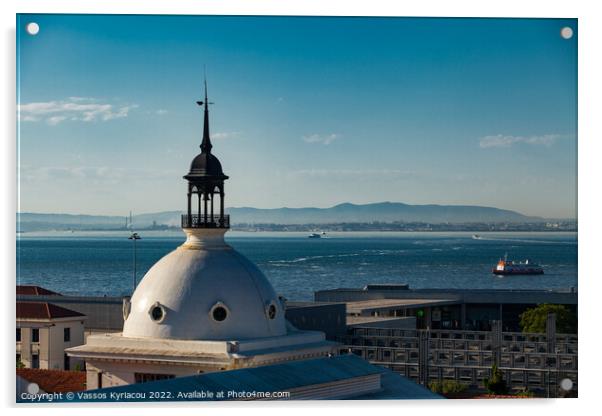 Rooftop dome over Lisbon Acrylic by Vassos Kyriacou