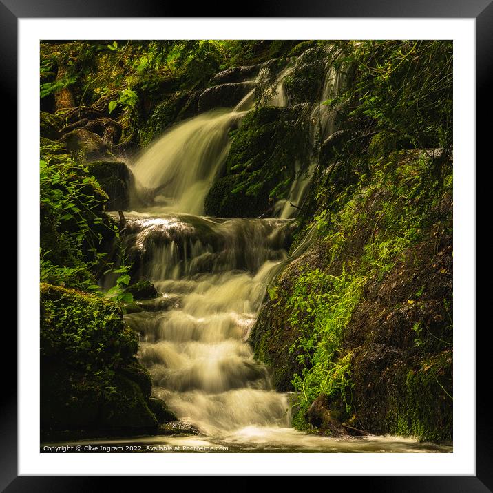 Badger Dingle waterfall Framed Mounted Print by Clive Ingram