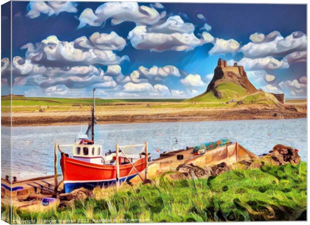 Red Boat at Lindisfarne Canvas Print by Roger Mechan