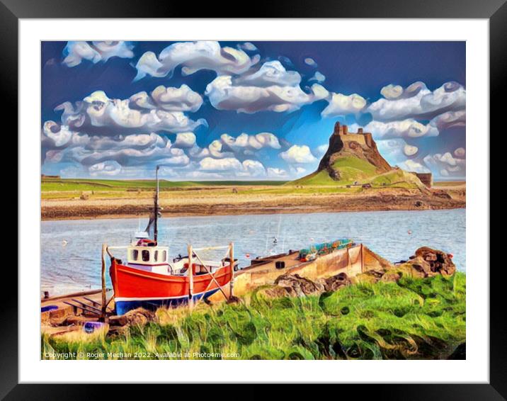 Red Boat at Lindisfarne Framed Mounted Print by Roger Mechan