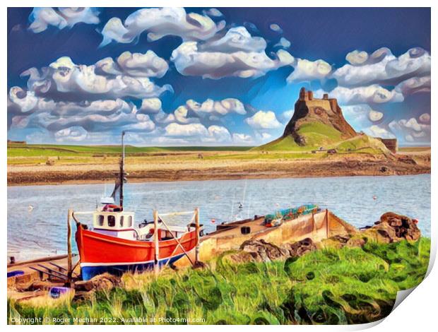 Red Boat at Lindisfarne Print by Roger Mechan
