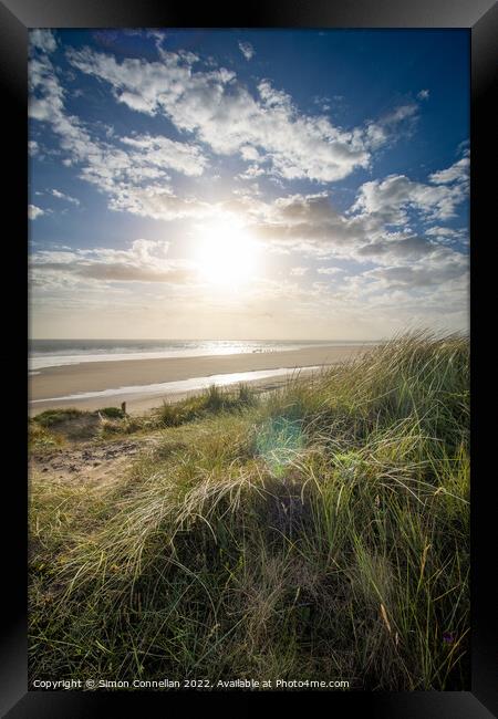 Sunset on Kenfig Nature Reserve Framed Print by Simon Connellan