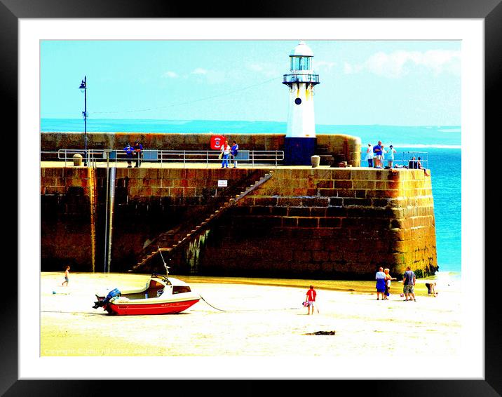 Smeaton's pier & lighthouse, St.Ives. Framed Mounted Print by john hill