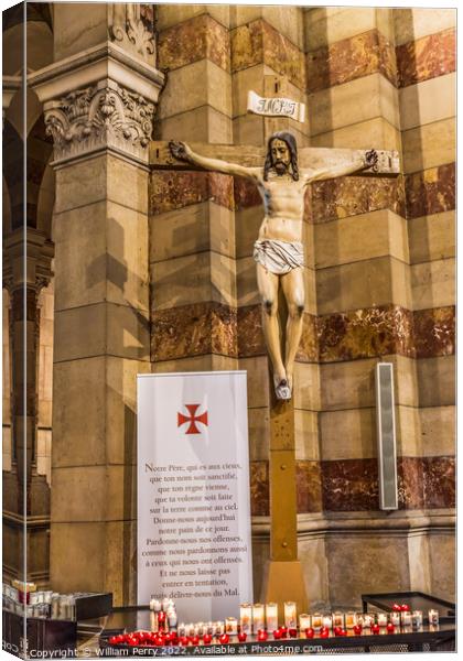 Crucifix Statue Cathedral Saint Mary marseille france Canvas Print by William Perry