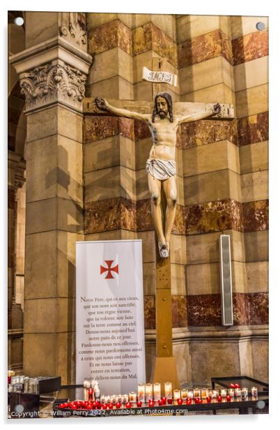 Crucifix Statue Cathedral Saint Mary marseille france Acrylic by William Perry