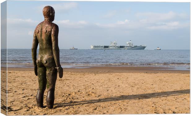 Iron Man watching HMS Queen Elizabeth depart Canvas Print by Jason Wells