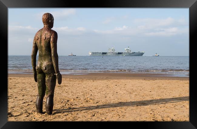 Iron Man watching HMS Queen Elizabeth depart Framed Print by Jason Wells